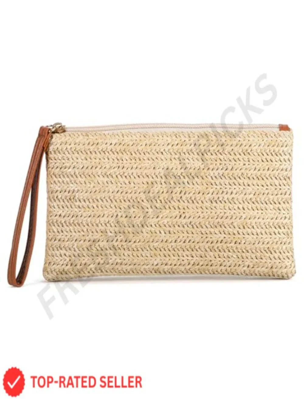 Straw Clutch Purse for Women Wristlet Boho Handbag Zipper